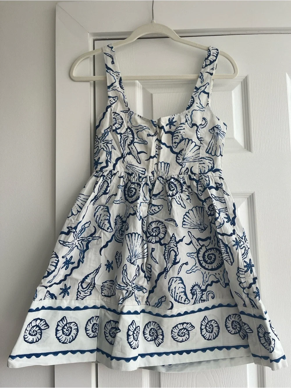 H&M White Dress with Navy Shell Print - Picture 2 of 4